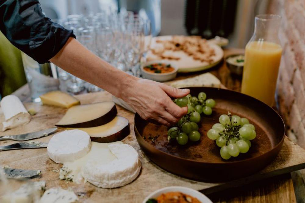 Cheese, white wine and grapes Cheese, white wine and grapes