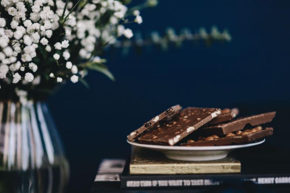 Close up a nut chocolate bar Close up a nut chocolate bar