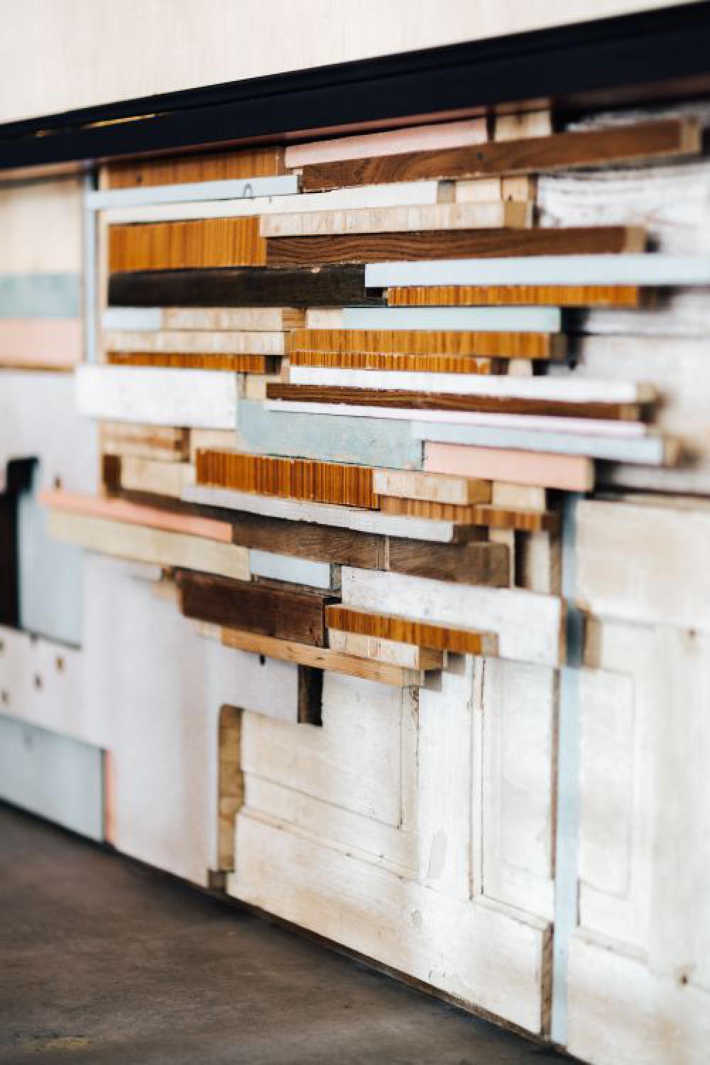 Wooden installation with shelves Wooden installation with shelves