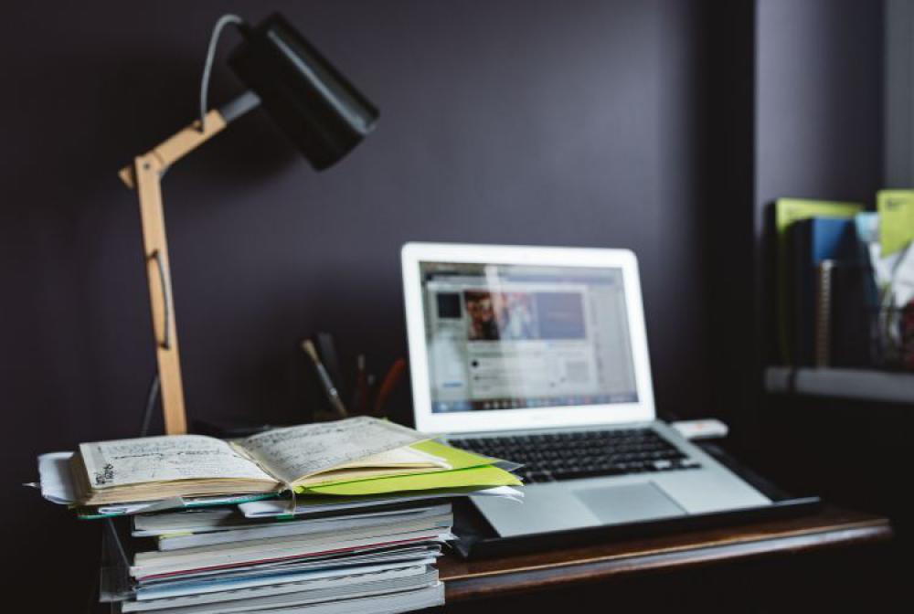 Contemporary home office idea with dark walls Contemporary home office idea with dark walls