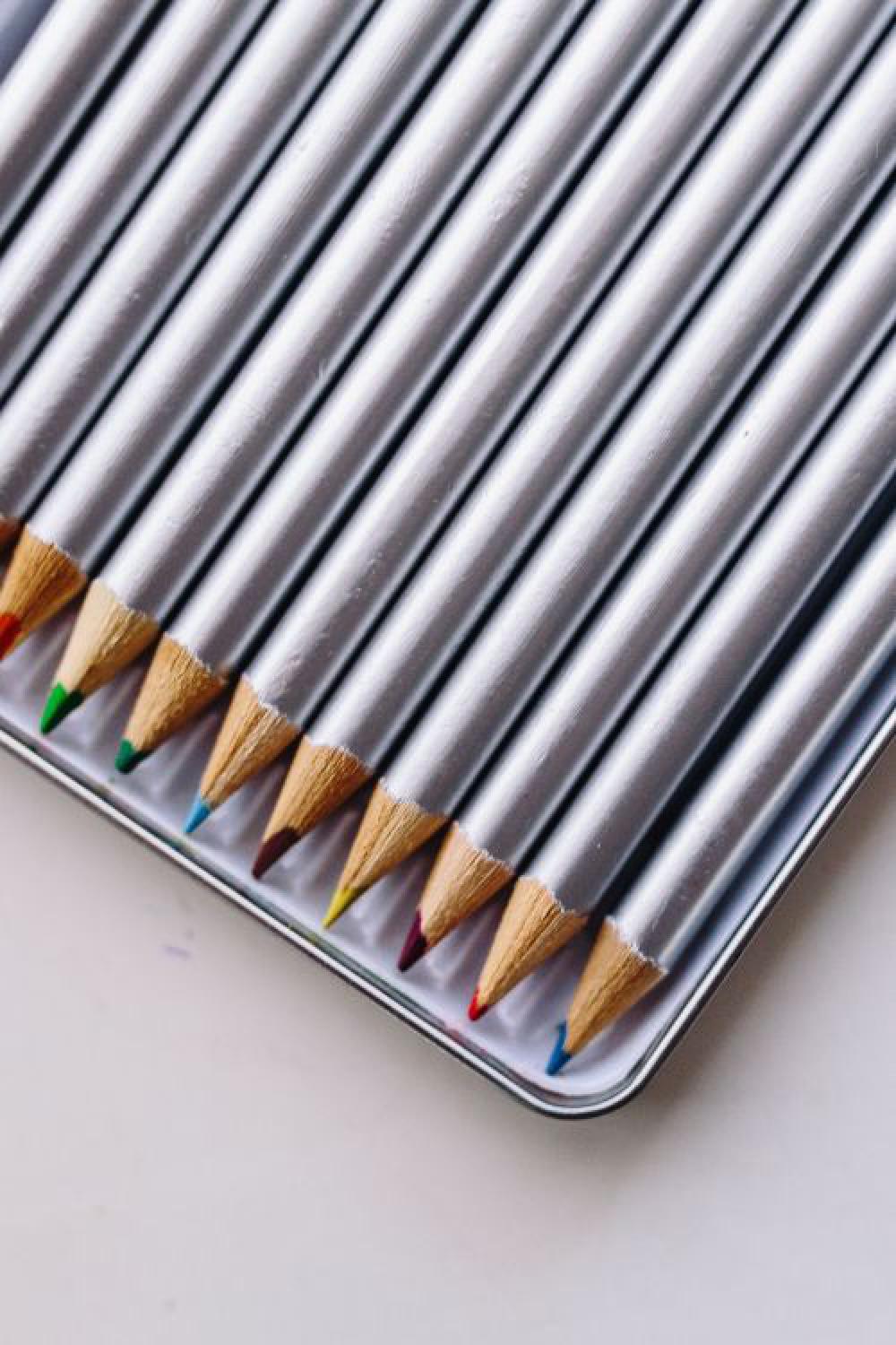 Silver crayons in a box Silver crayons in a box