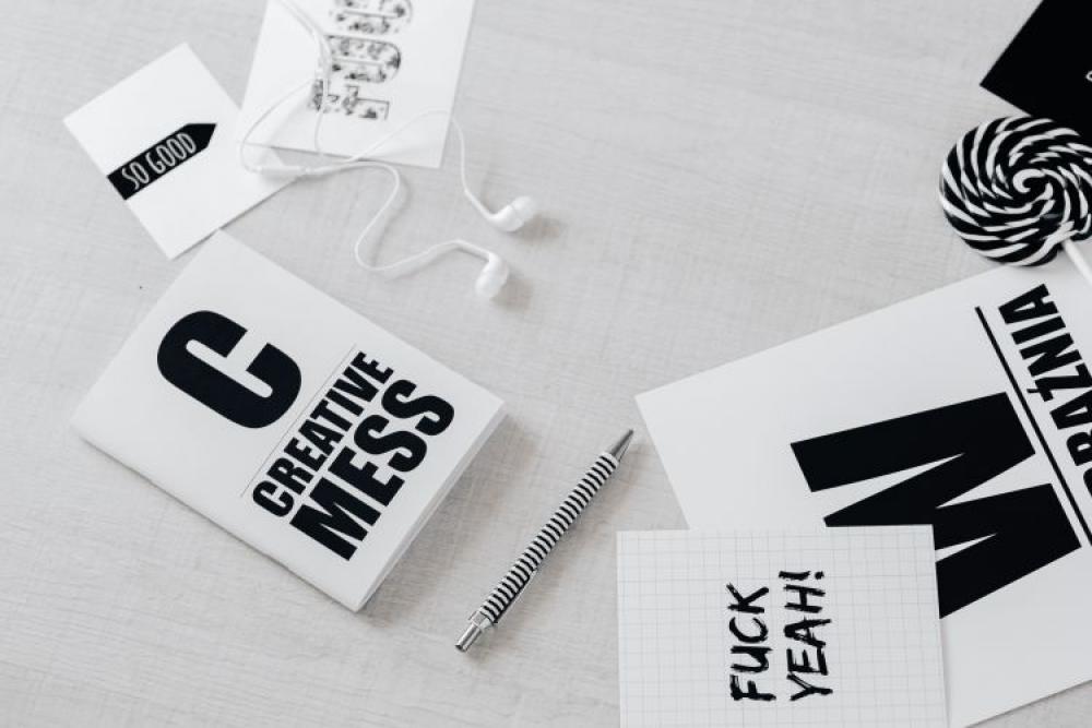 Top view of black and white typography sentences Top view of black and white typography sentences