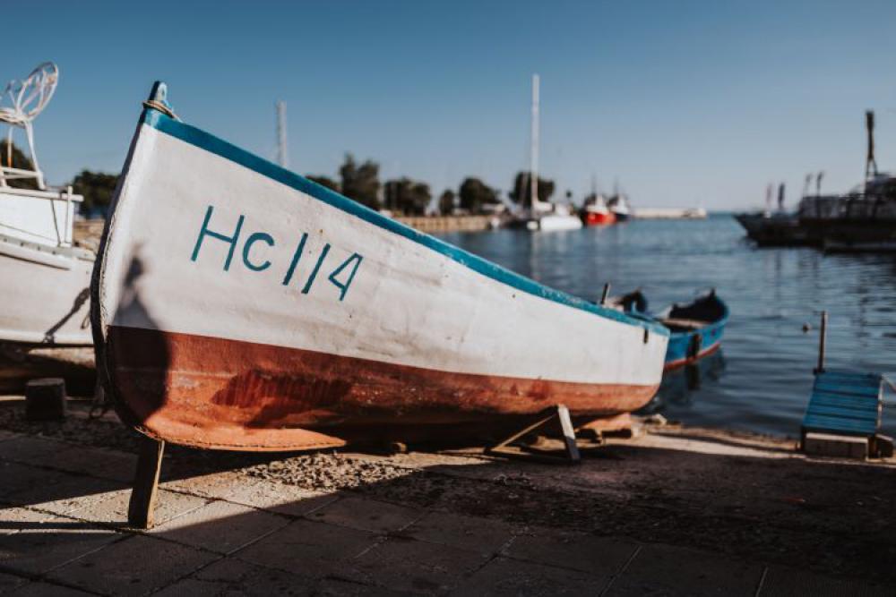 Fishing boats berthed in the marina of Old Town of Nessebar, Bulgaria Fishing boats berthed in the marina of Old Town of Nessebar, Bulgaria