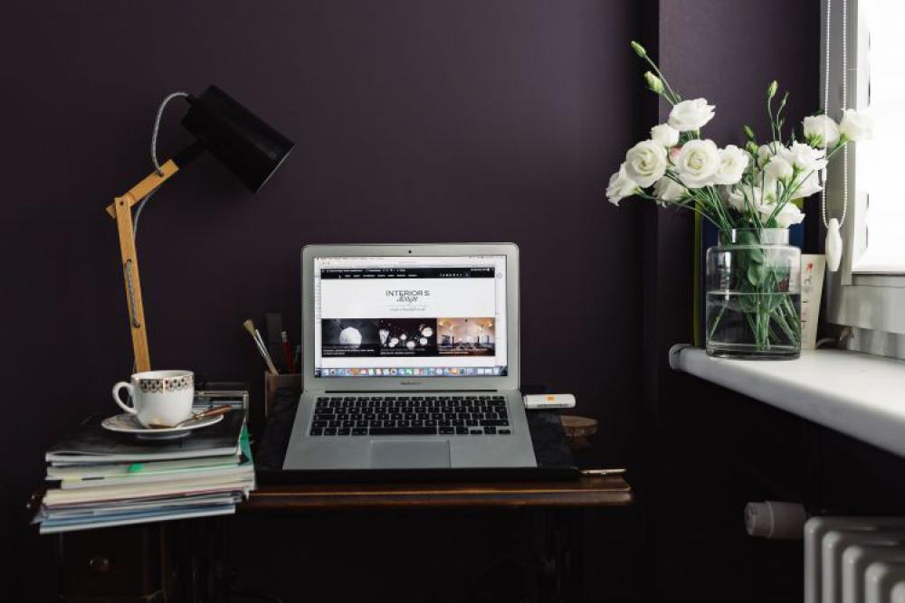 Contemporary home office idea with dark walls Contemporary home office idea with dark walls