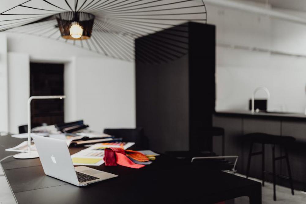 Modern interior of designer workplace Modern interior of designer workplace