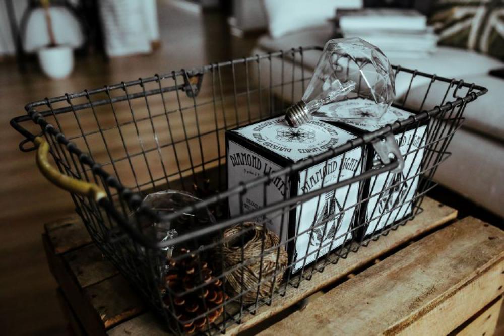 Diamond lightbulbs in a metal basket Diamond lightbulbs in a metal basket