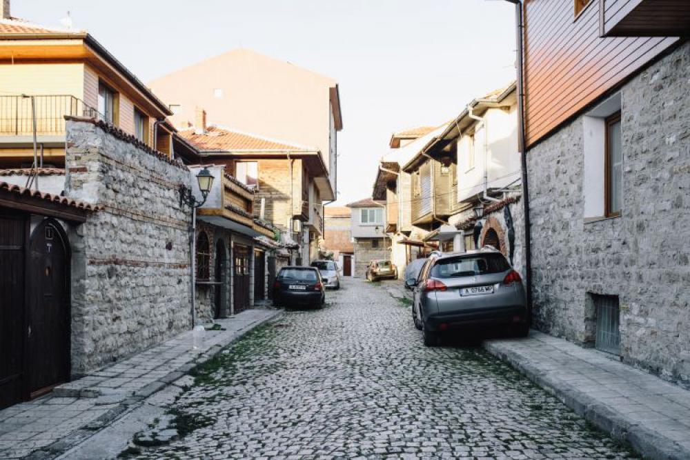 Narrow streets with old houses in the old town Nessebar, Bulgaria Narrow streets with old houses in the old town Nessebar, Bulgaria