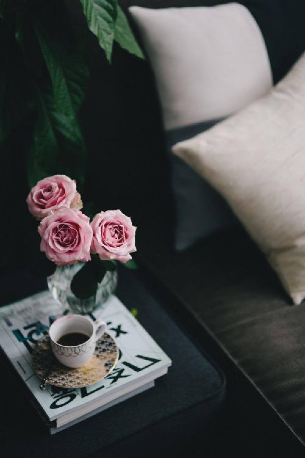 Lovely roseses, book and coffee Lovely roseses, book and coffee