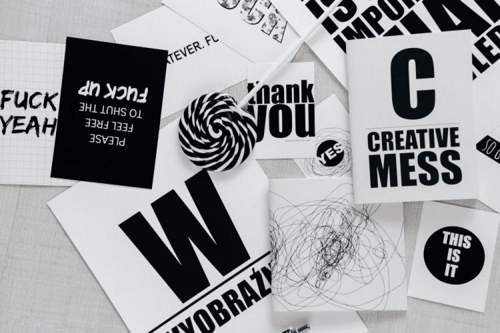 Top view of black and white typography sentences Top view of black and white typography sentences