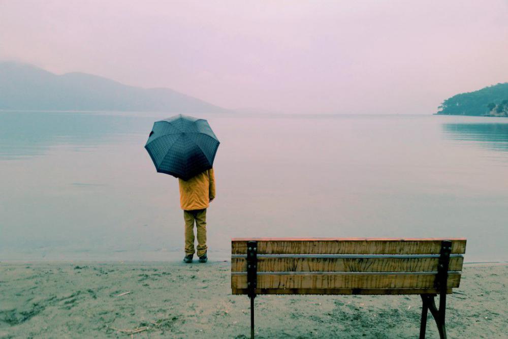 Man Umbrella Lake Free Photo Man Umbrella Lake Free Photo