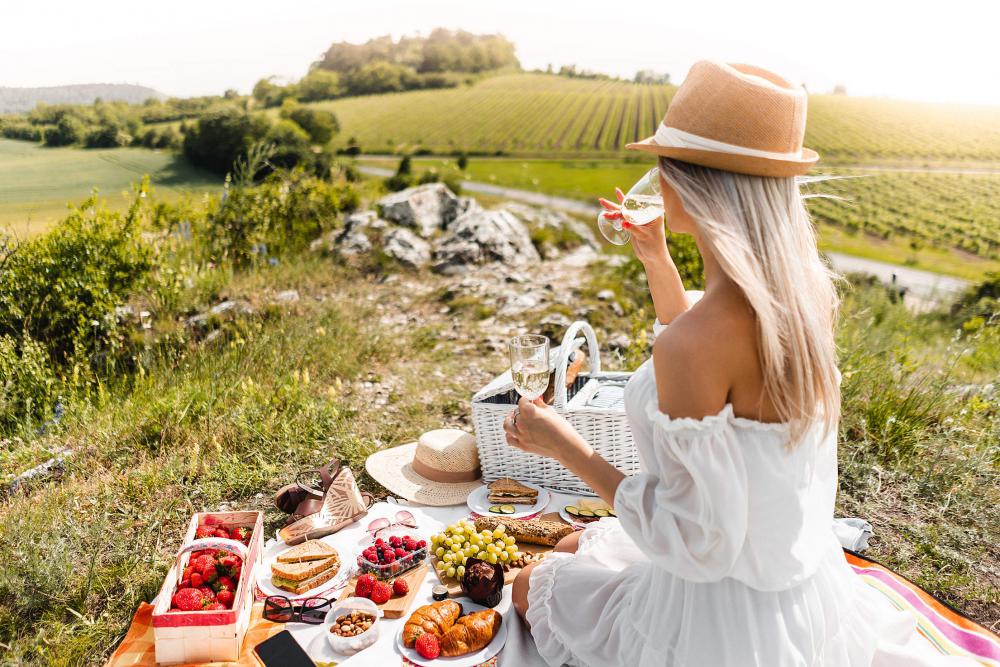 Woman Enjoying a Picnic in South Moravia Wine Region Free Photo Woman Enjoying a Picnic in South Moravia Wine Region Free Photo