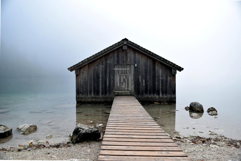 Bergsee Water Hut Fog Stones Mystical Nature Bergsee Water Hut Fog Stones Mystical Nature