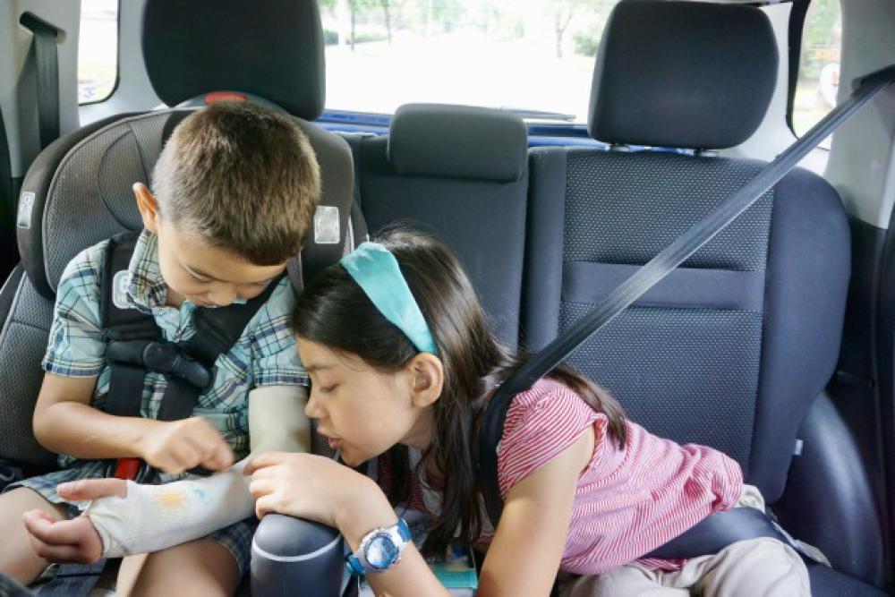 Driving home from hospital with a new cast Driving home from hospital with a new cast