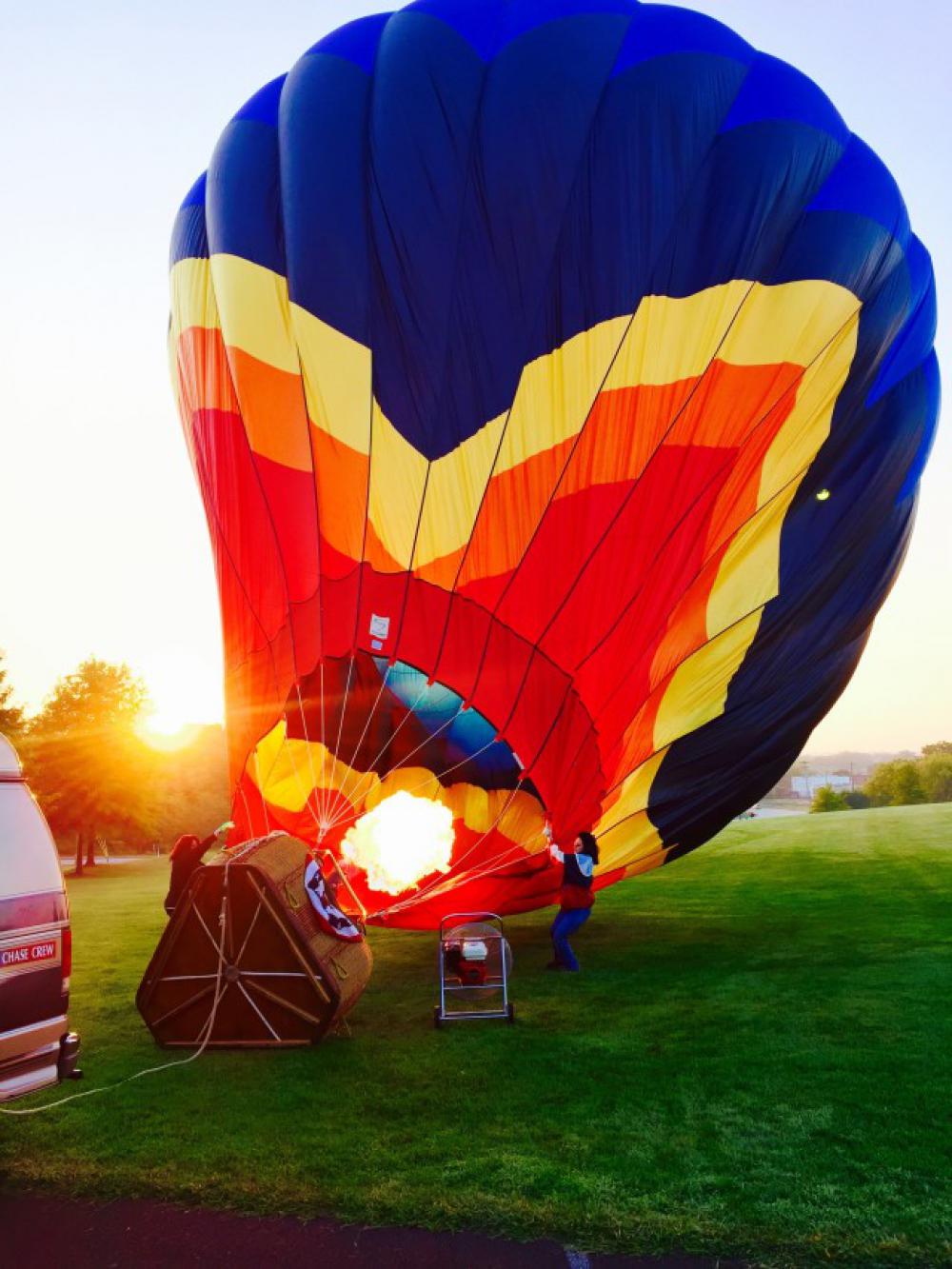Hot air balloon out in the field Hot air balloon out in the field