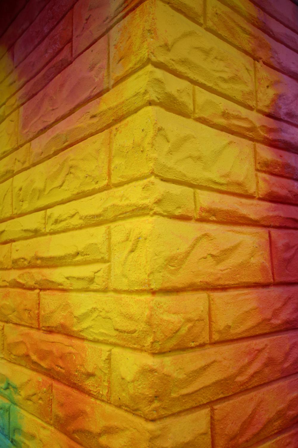 colorful brick wall corner building colorful brick wall corner building