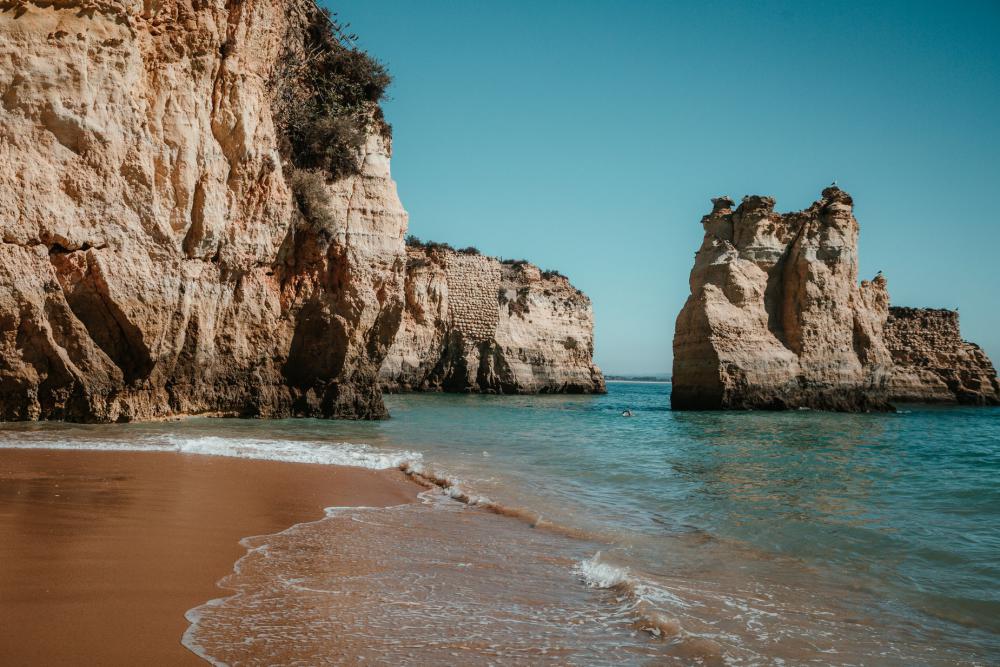Sandy Beach By Rocky Cliffs Photo Sandy Beach By Rocky Cliffs Photo