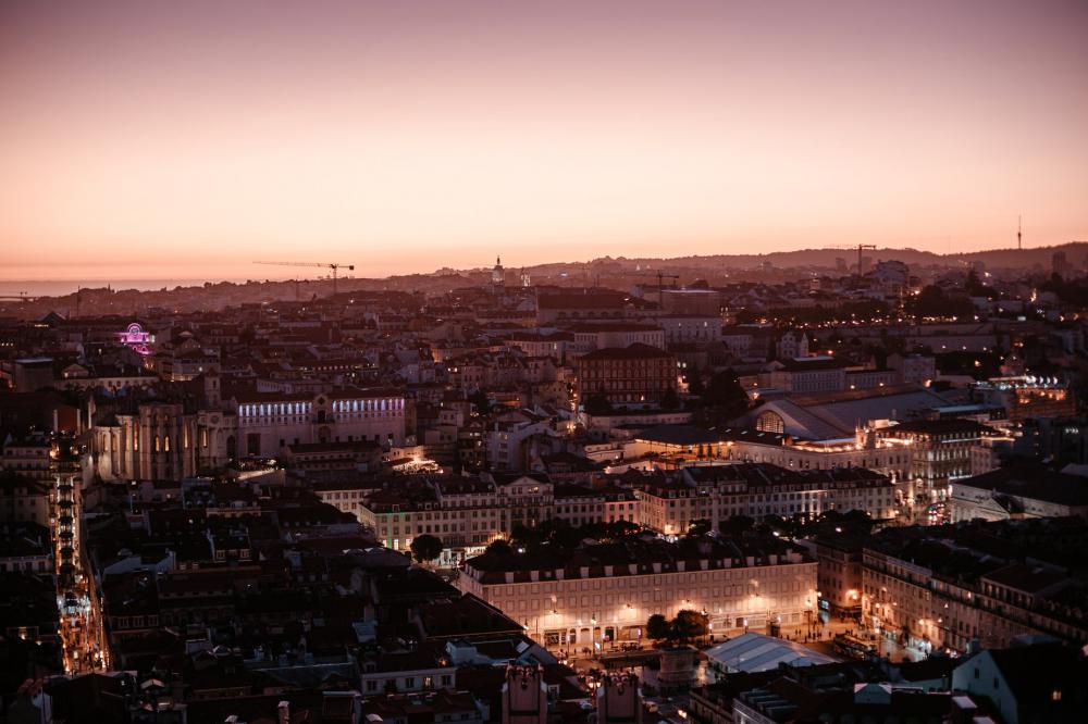 Overhead View Of Lisbon City Skyline At Sunset Photo Overhead View Of Lisbon City Skyline At Sunset Photo