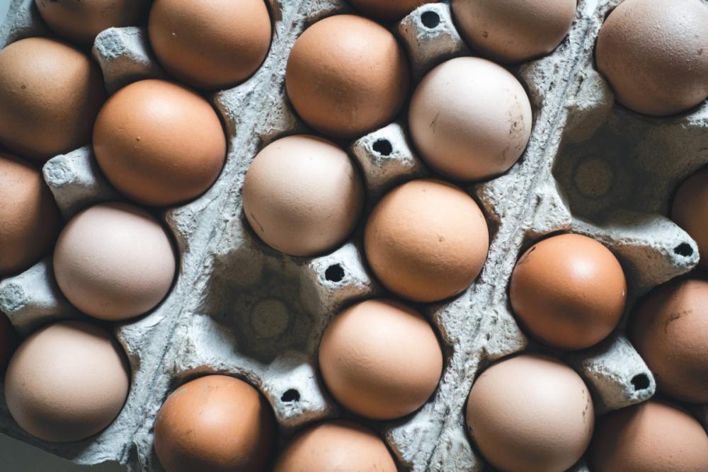 Crate of eggs from above Crate of eggs from above