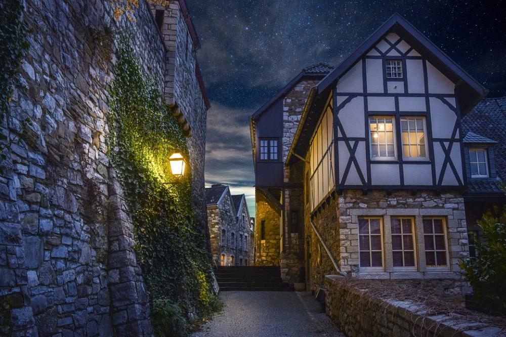 People Night Winter Lighting Scenic Sky Houses People Night Winter Lighting Scenic Sky Houses
