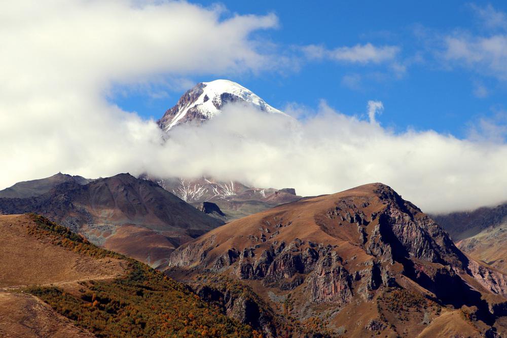 Georgia Mountain Mountains Kazbek Top Sky Clouds Georgia Mountain Mountains Kazbek Top Sky Clouds