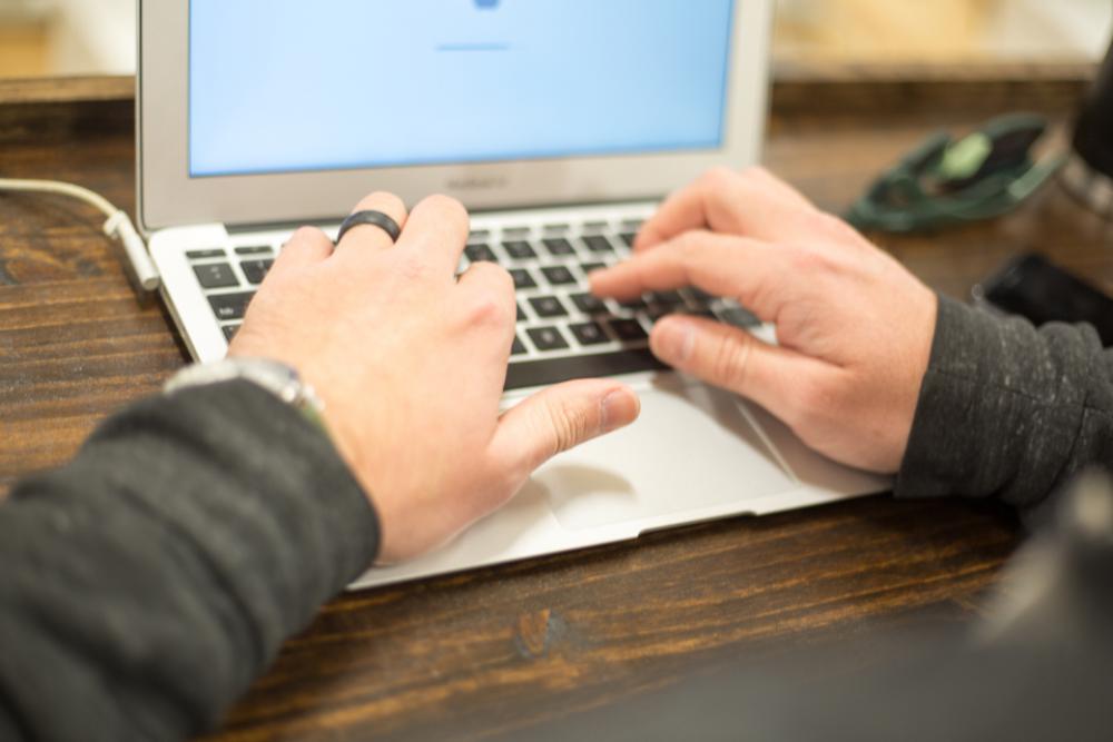 computer laptop working typing hands computer laptop working typing hands