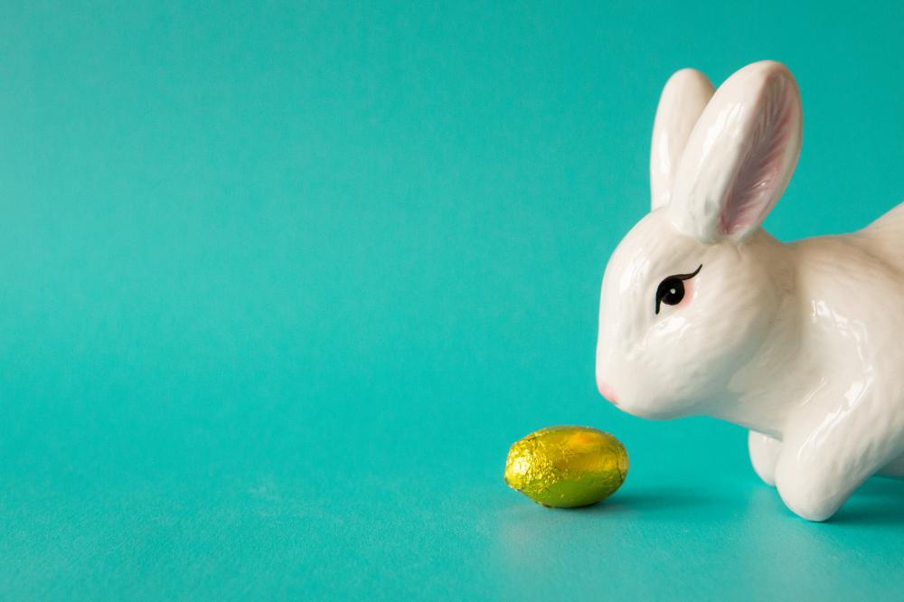 Ceramic Bunny And Chocolate Egg Photo Ceramic Bunny And Chocolate Egg Photo