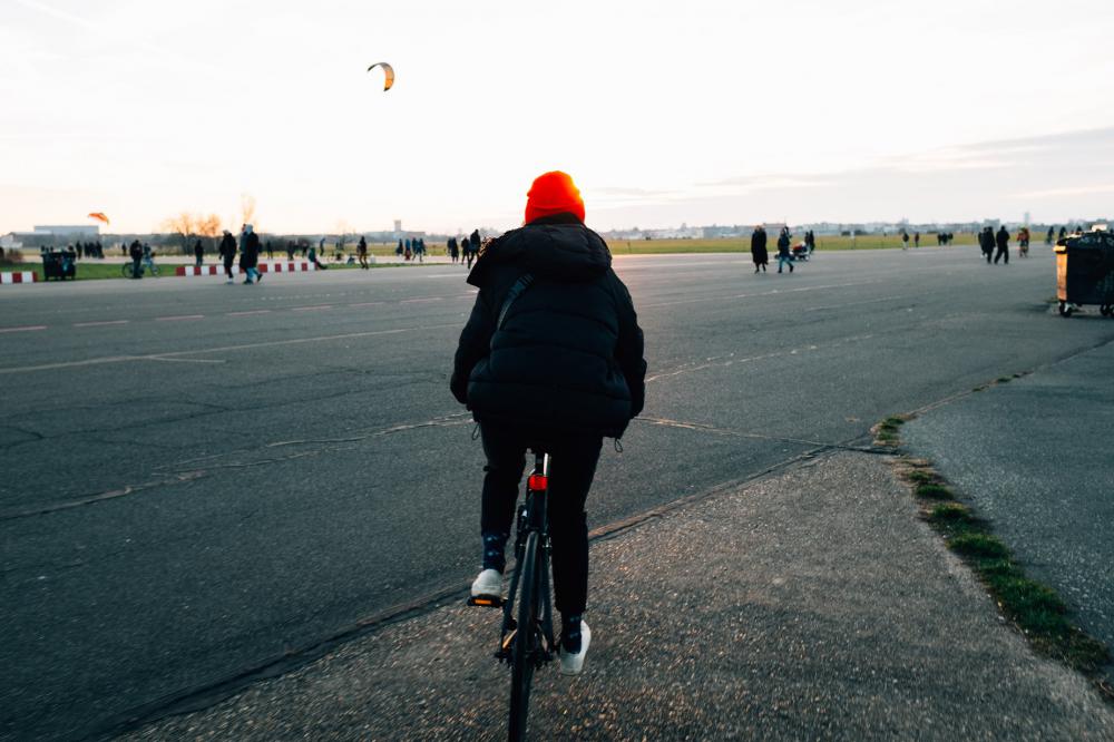 Cyclist With Red Hat Photo Cyclist With Red Hat Photo