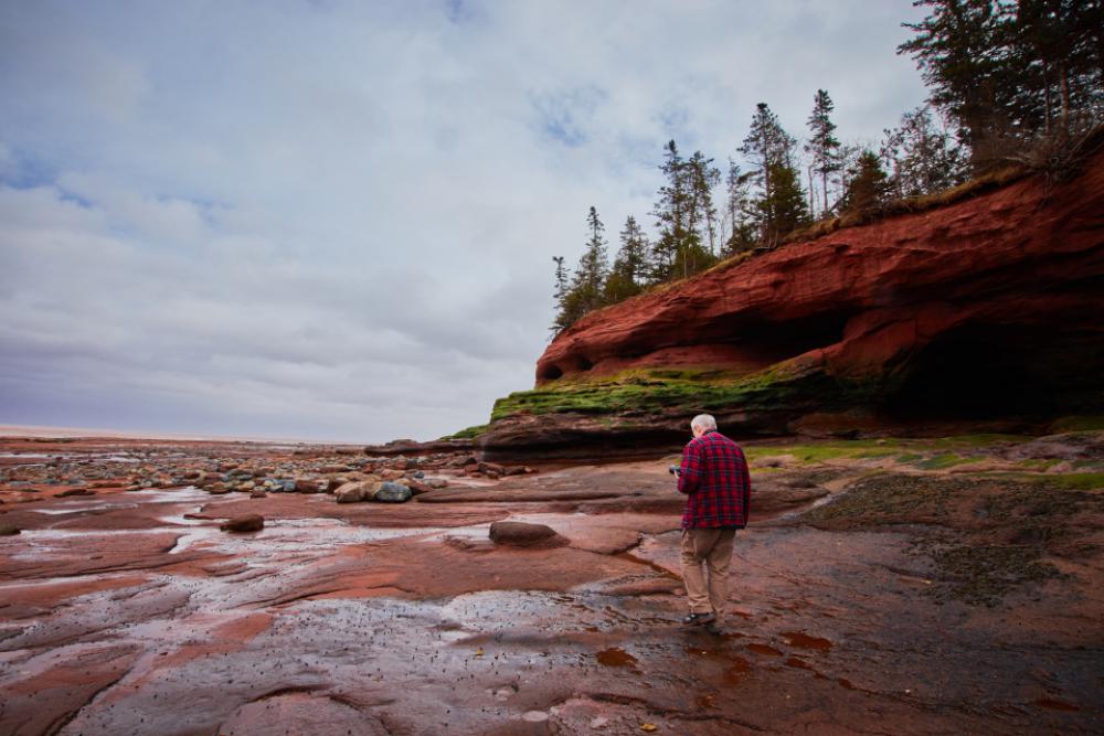 rocky coastal landscape man walking rocky coastal landscape man walking