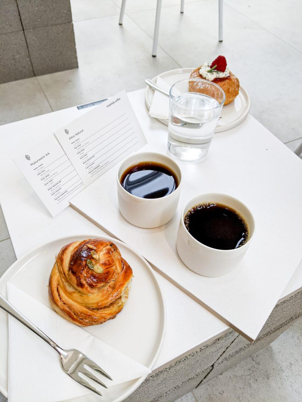 Coffee break with small sweet pastry Coffee break with small sweet pastry