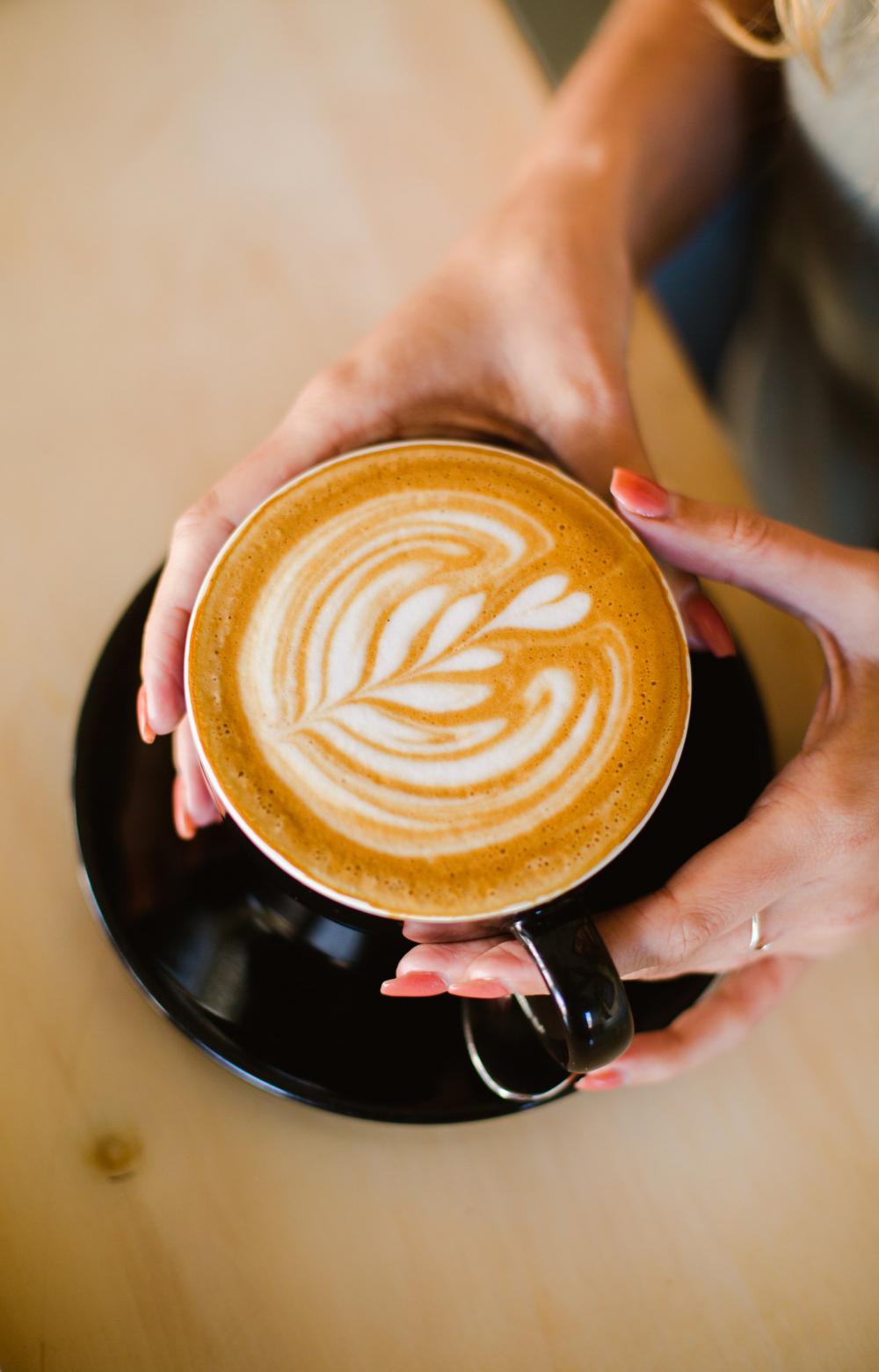 Latte With Leaf Design Photo Latte With Leaf Design Photo