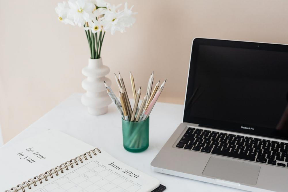 Home Office - Laptop - organizer & cup of coffee Home Office - Laptop - organizer & cup of coffee