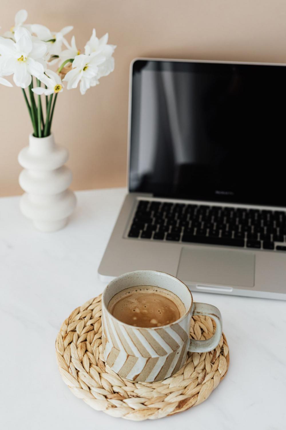 Home Office - Laptop - organizer & cup of coffee Home Office - Laptop - organizer & cup of coffee