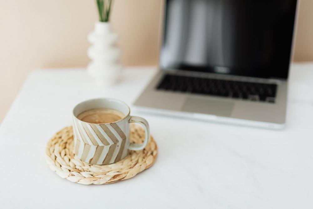 Home Office - Laptop - organizer & cup of coffee Home Office - Laptop - organizer & cup of coffee