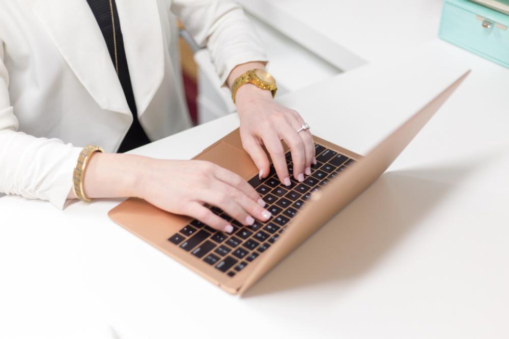 woman working business desk office woman working business desk office