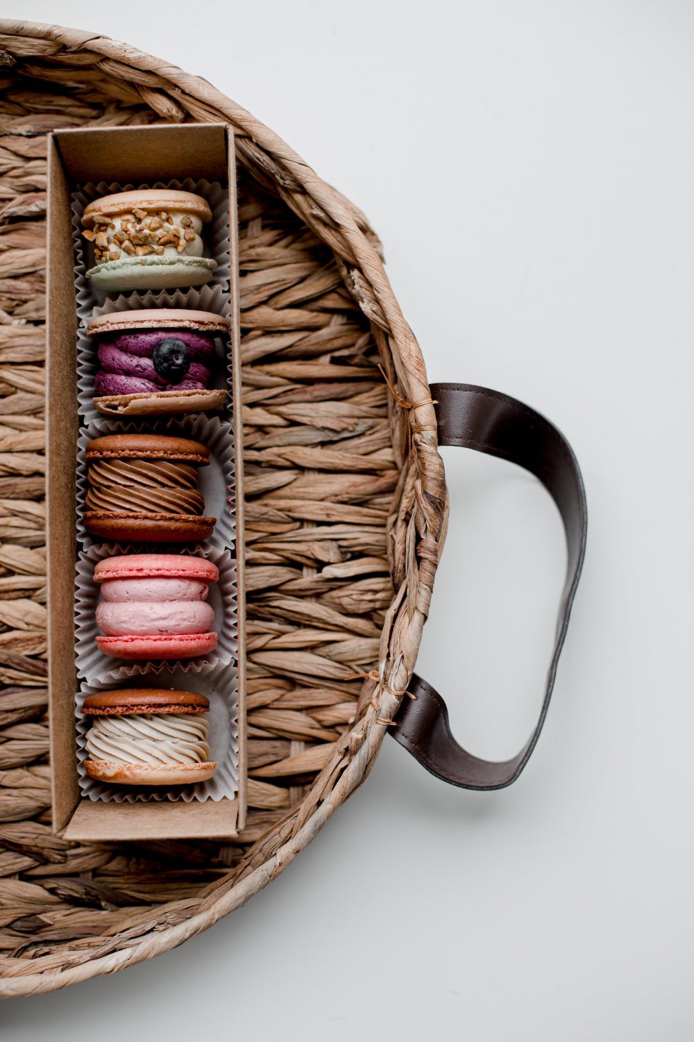 Five Different Macarons In a Package Photo Five Different Macarons In a Package Photo