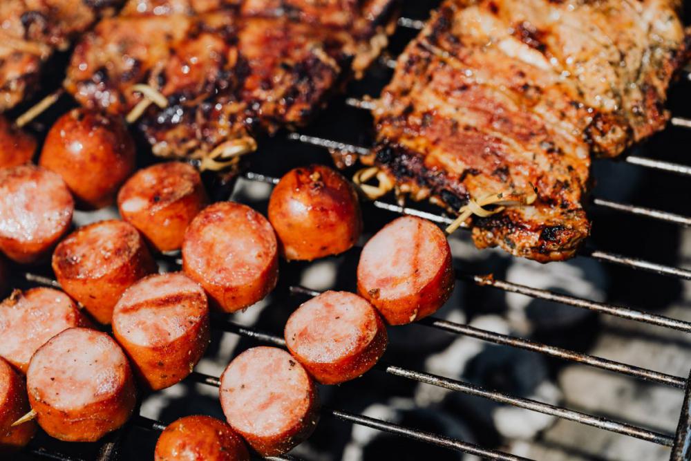 The pork neck is roasted on the grill The pork neck is roasted on the grill