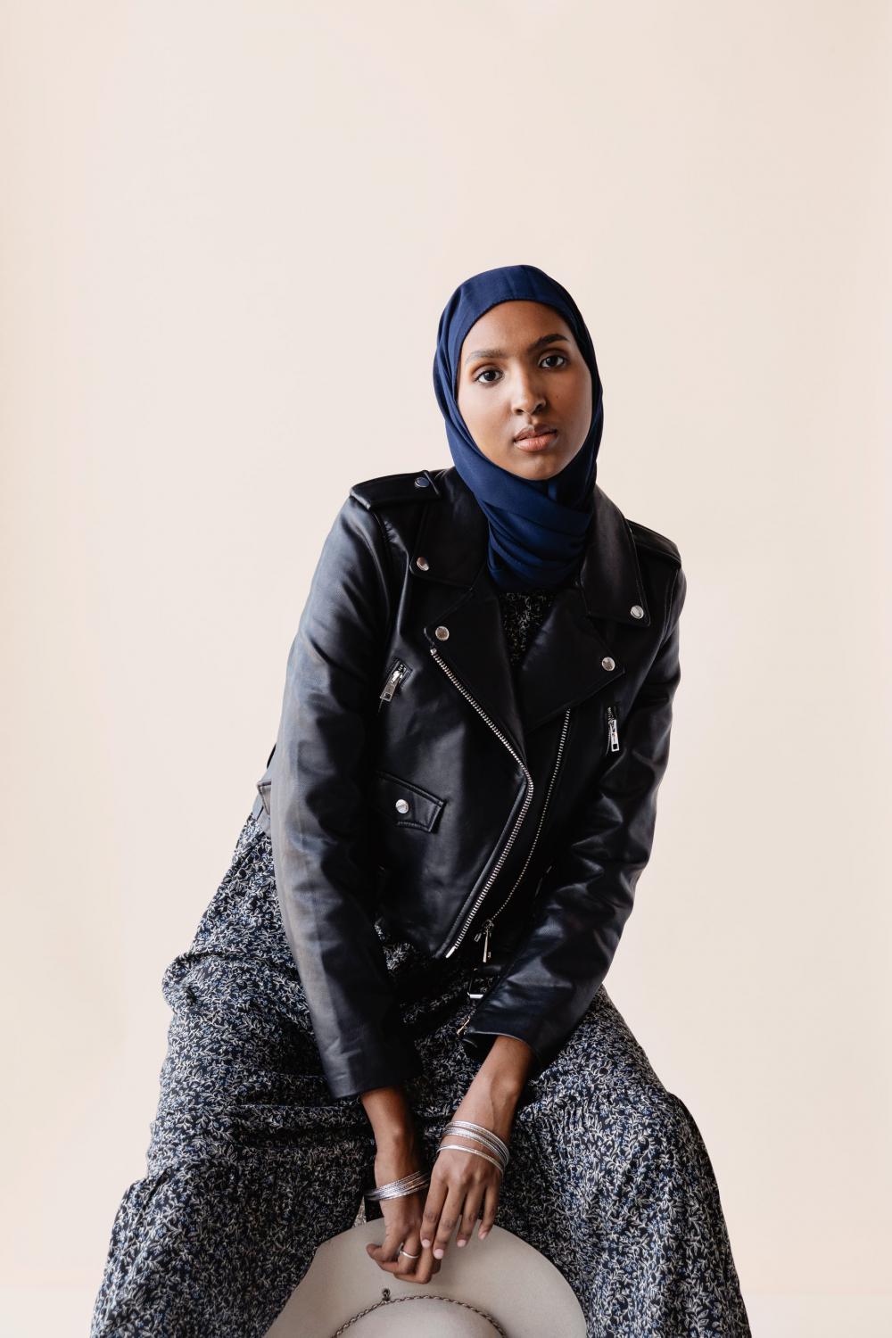 Woman Poses In A Leather Jacket Photo Woman Poses In A Leather Jacket Photo