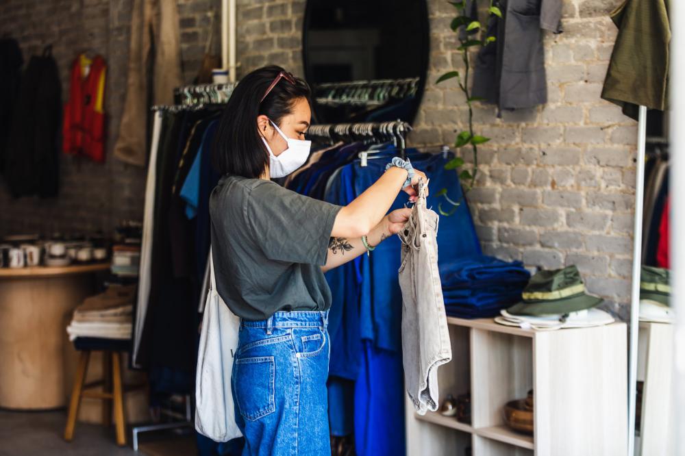 A Retail Customer With A Face Mask Photo A Retail Customer With A Face Mask Photo