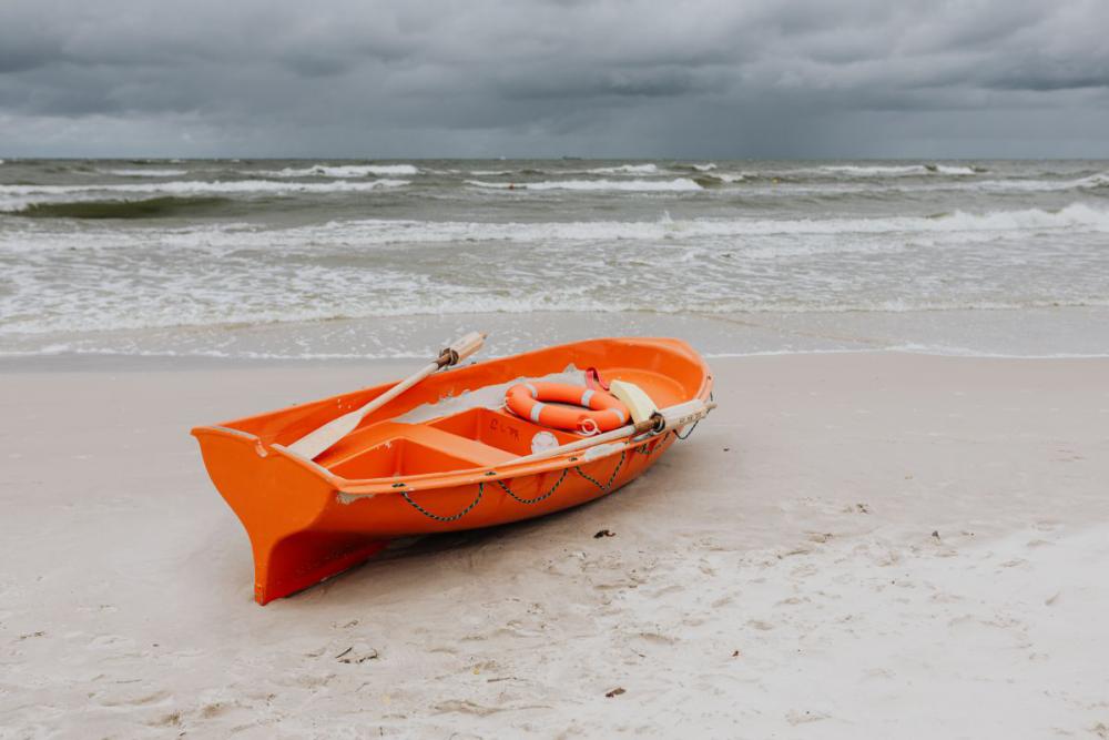 Lifeguard boat on Baltic coast Lifeguard boat on Baltic coast