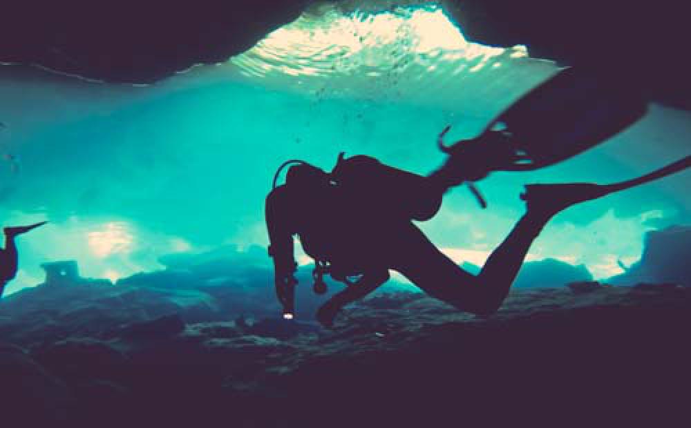 SCUBA Diver In Blue Water Silhouette SCUBA Diver In Blue Water Silhouette