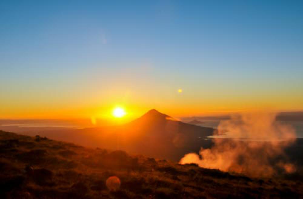 Sunrise Of A Mountain With Lake And Mist Sunrise Of A Mountain With Lake And Mist