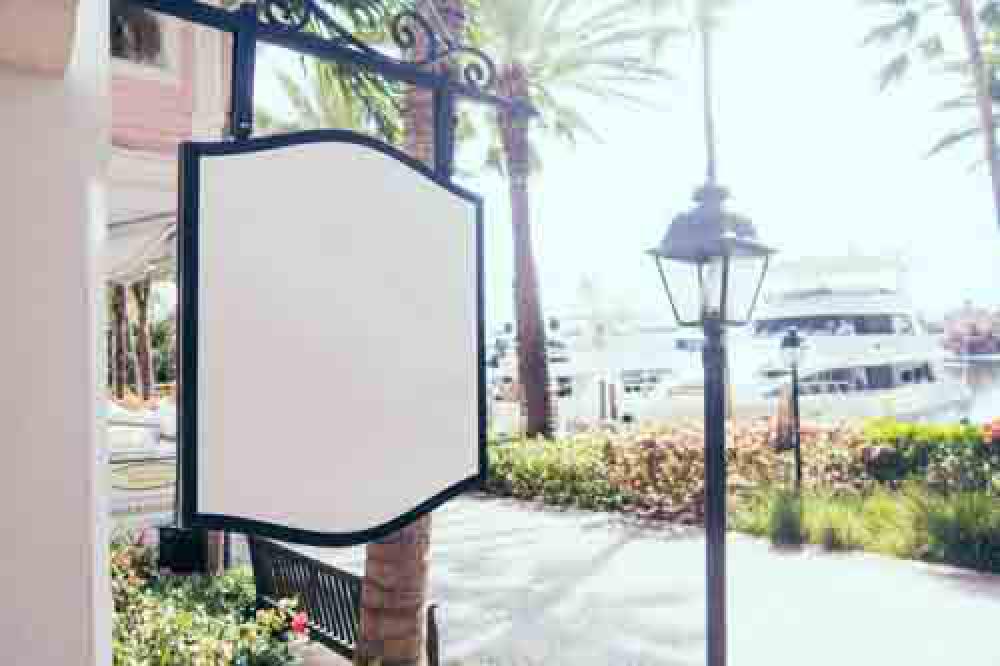 Blank Sign Hanging Outside Shop Blank Sign Hanging Outside Shop