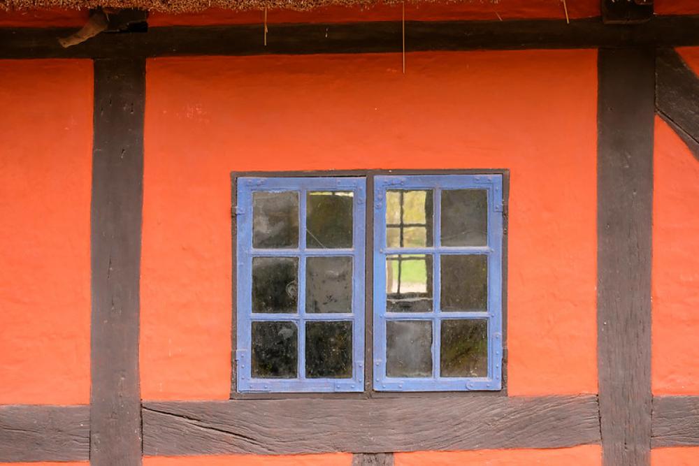 Orange Building With Blue Windows Orange Building With Blue Windows