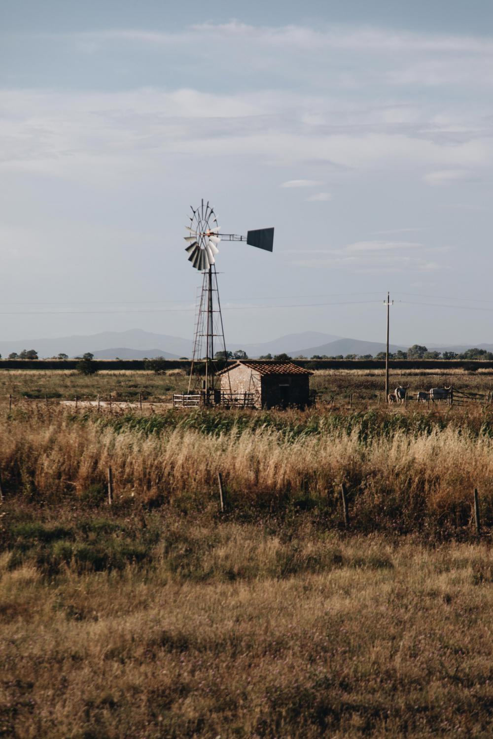 Small Rural Building With Windmill Photo Small Rural Building With Windmill Photo