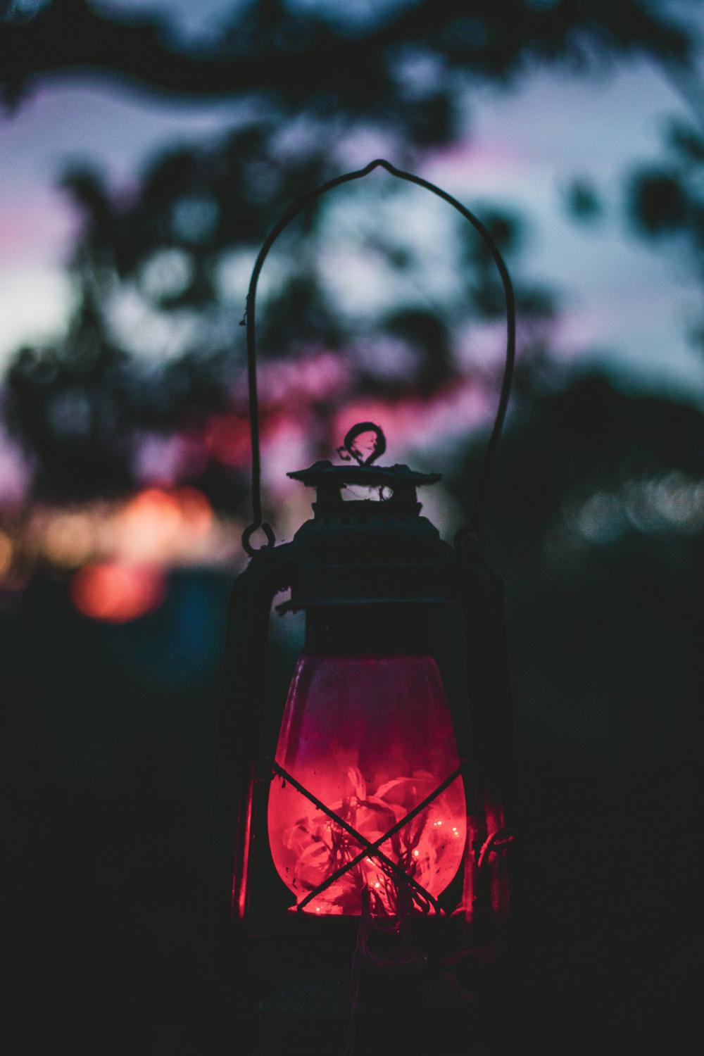 Illuminated Lantern Lit At Night Photo Illuminated Lantern Lit At Night Photo