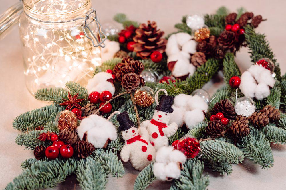 Christmas spruce decoration with lights in a jar Christmas spruce decoration with lights in a jar