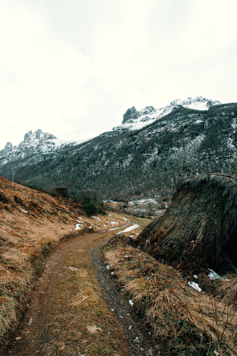 Snowy Mountains And A Winding Dirt Road Photo Snowy Mountains And A Winding Dirt Road Photo