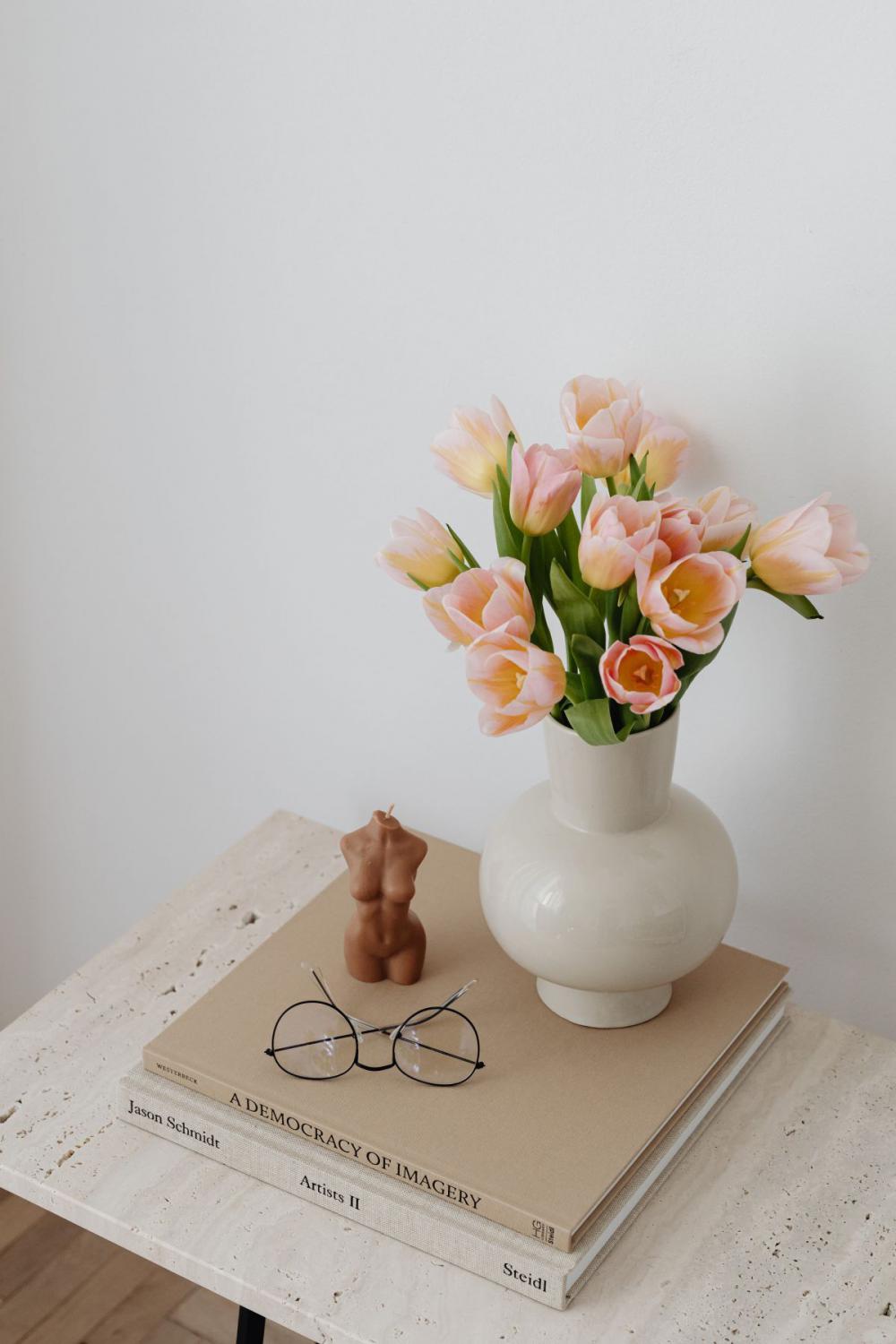 Beige aesthetics still life on travertine table Beige aesthetics still life on travertine table