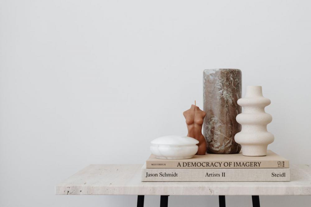 Beige aesthetics still life on travertine table Beige aesthetics still life on travertine table