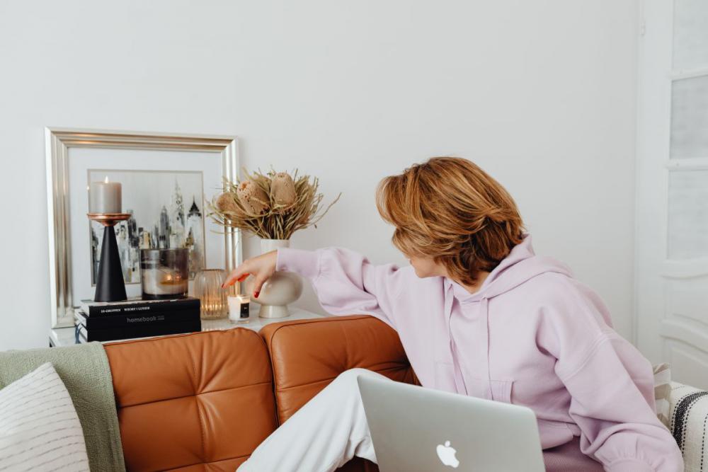 Woman working from home - home office Woman working from home - home office
